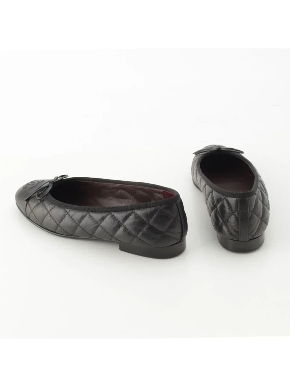 Chanel Leather CC Logo Quilted Ballerina Flat Pumps Shoes Black 35c